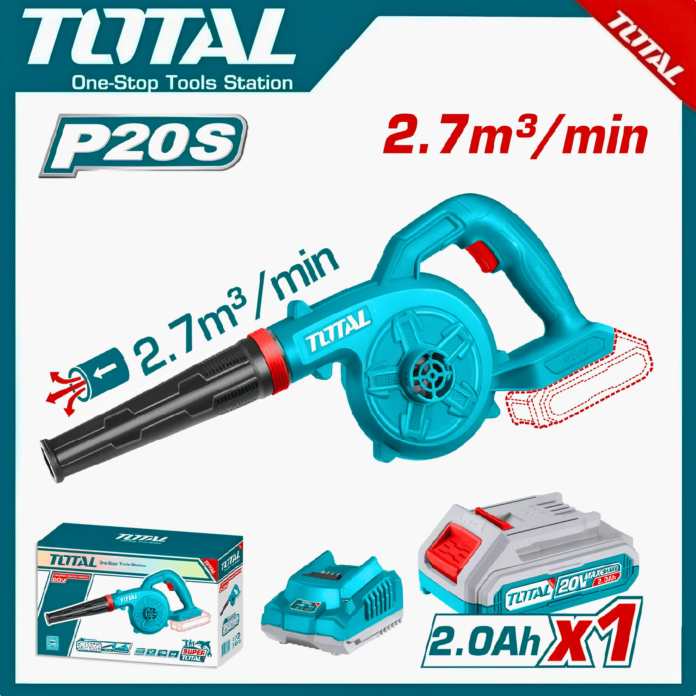 TOTAL 20V Lithium-Ion Cordless Blower | Lightweight, Compact & Powerful Dust Cleaner - Tools Point